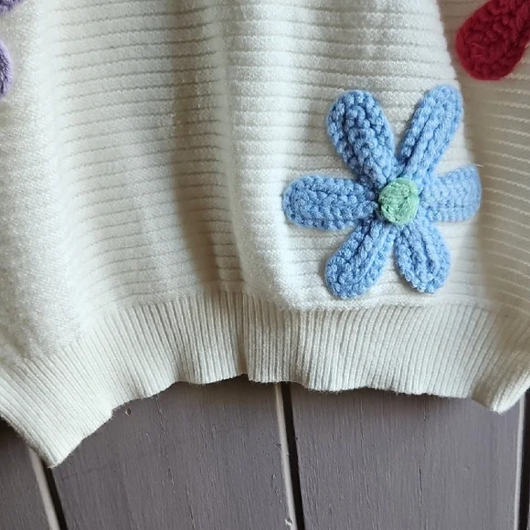 Eesome Cream Sweater with Colorful Embroidered Floral Accents - Picture 4 of 10